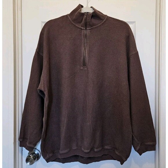 Aerie Men's Brown 3/4 Zip Pullover Small - Picture 1 of 3